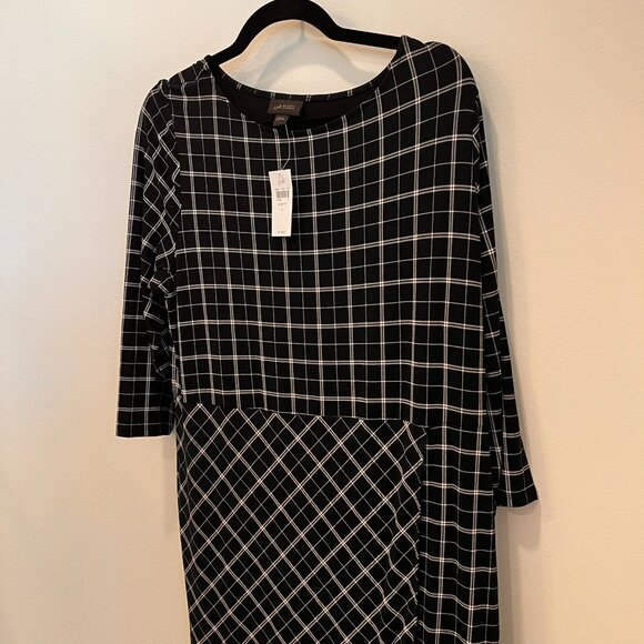 J. Jill Wearever Collection Windowpane Plaid Faux Wrap Jersey Dress NWT Large - Picture 3 of 9